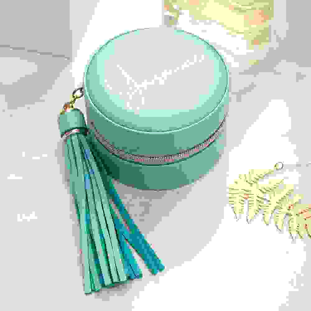 Personalised Turquoise Travel Jewellery Case with Tassel