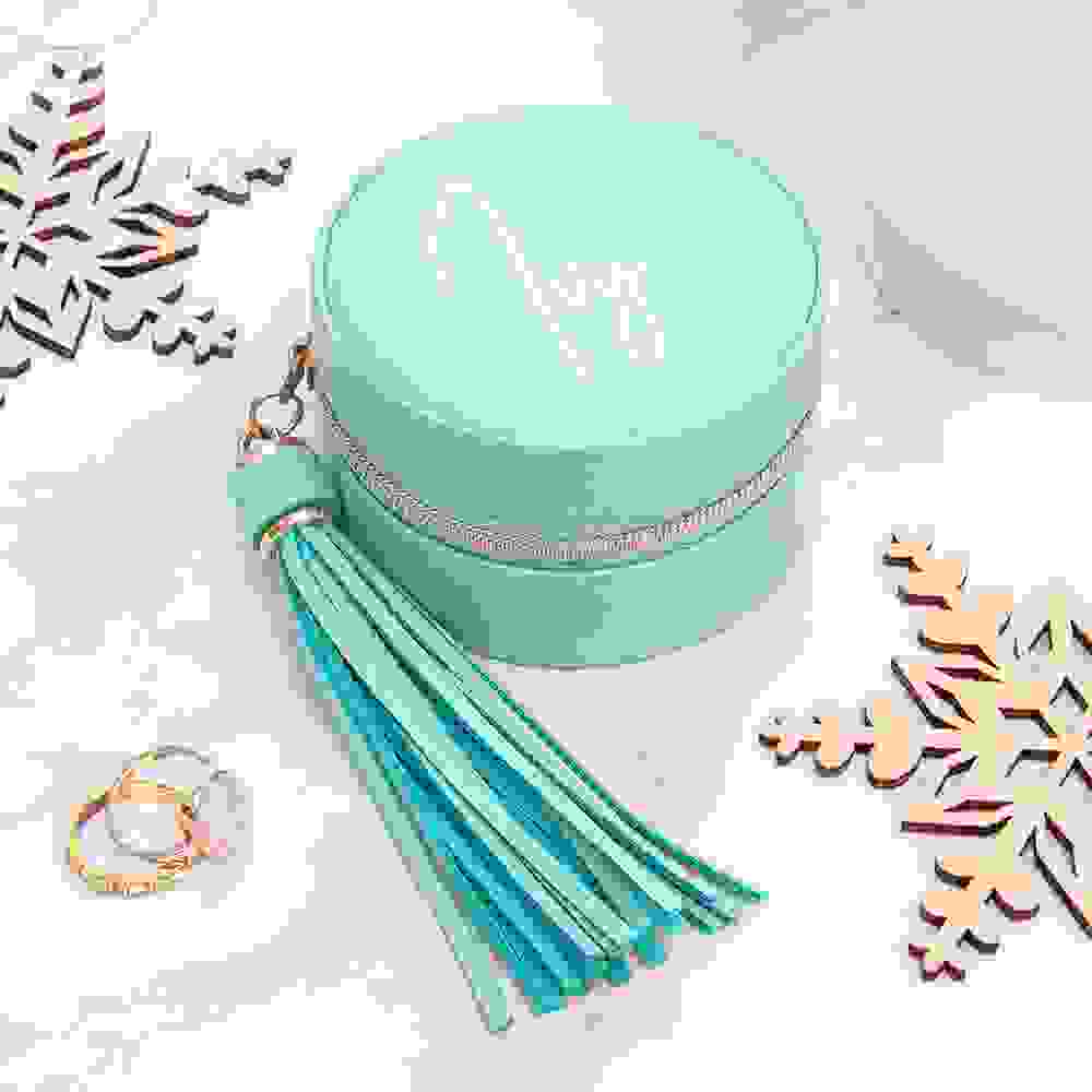 Personalised Turquoise Travel Jewellery Case with Tassel