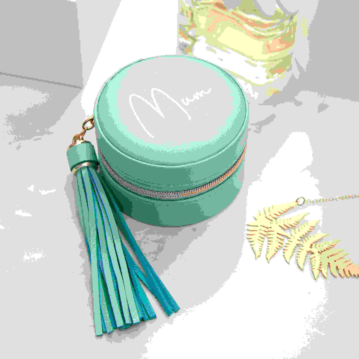 Personalised Turquoise Travel Jewellery Case with Tassel