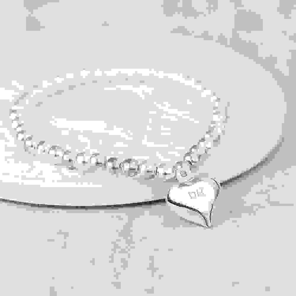 Personalised Sterling Silver Heart Beaded Bracelet