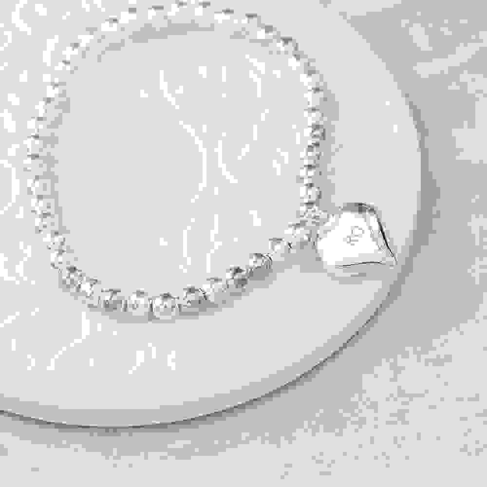 Personalised Sterling Silver Heart Beaded Bracelet