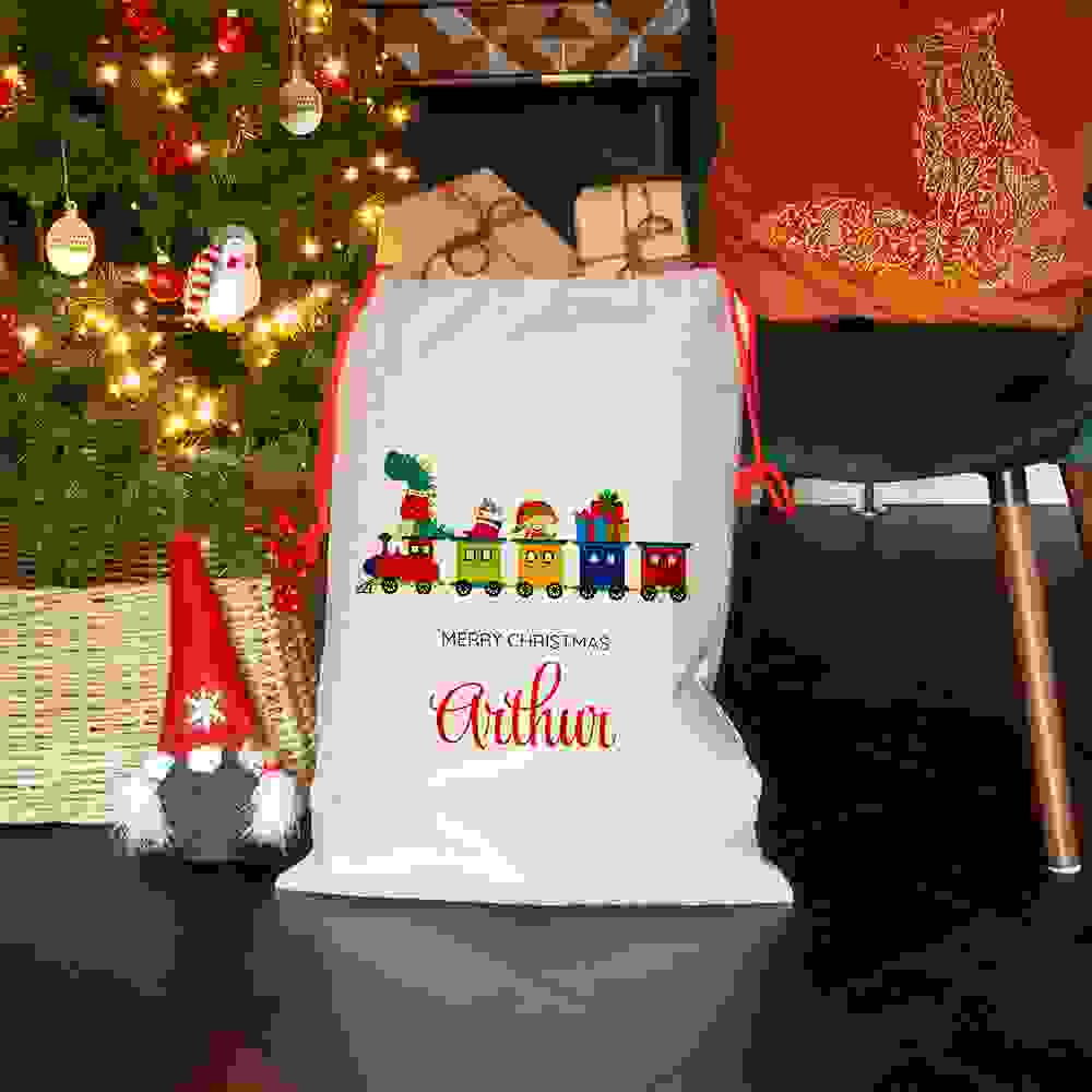 Personalised Kid's Christmas Train Christmas Sack