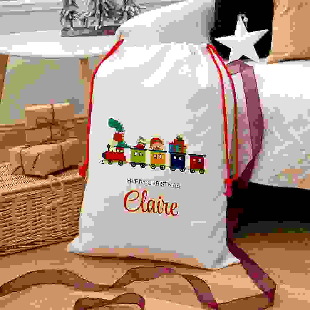 Personalised Kid's Christmas Train Christmas Sack