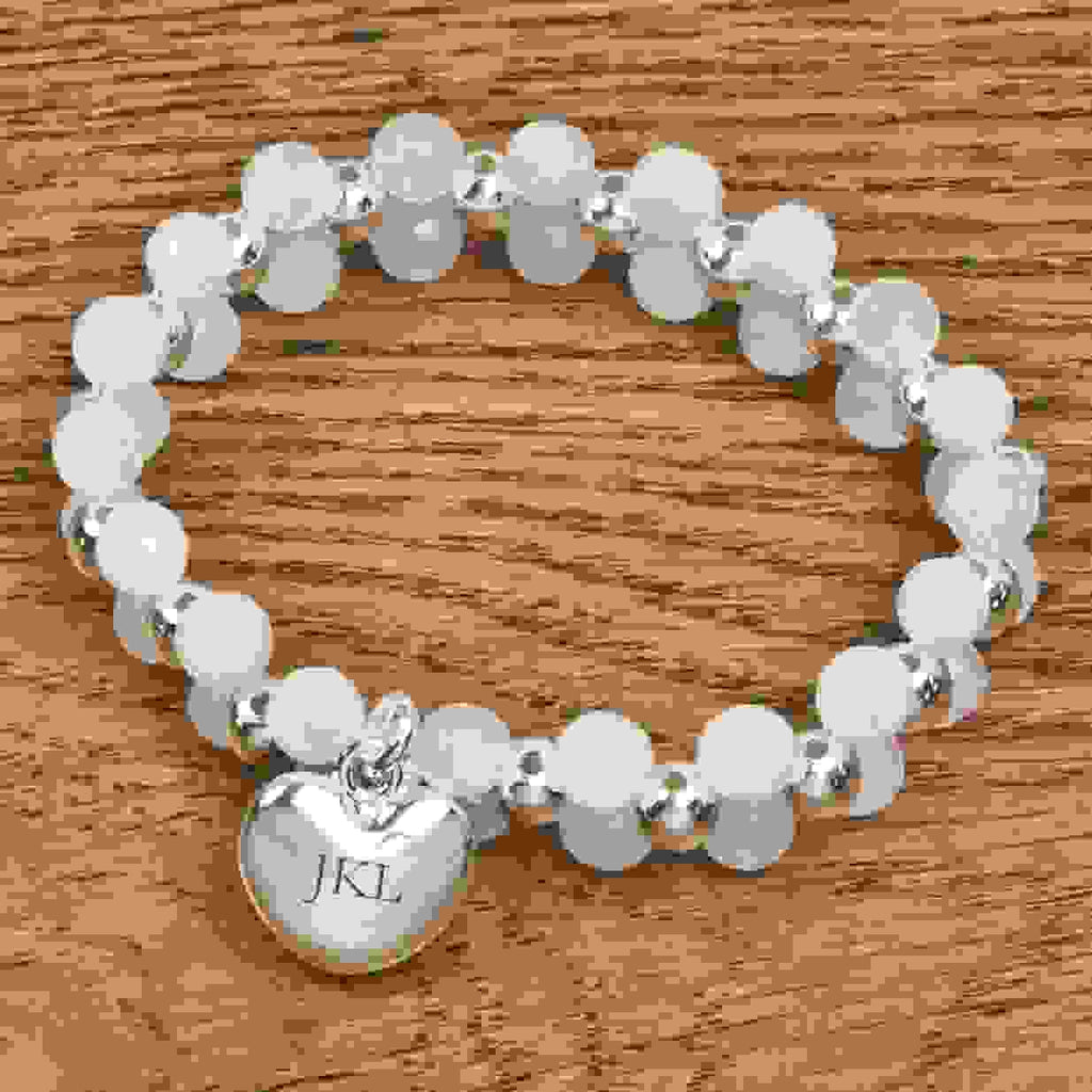 Personalised Rose Quartz and Silver Heart Beaded Bracelet