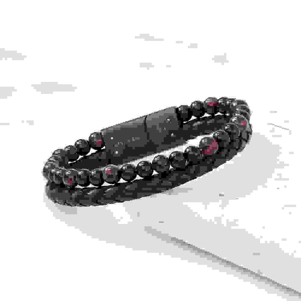 Personalised Men's Tigers Eye Bead and Leather Bracelet
