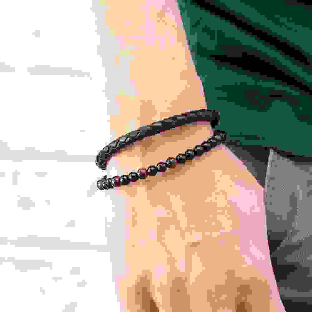 Personalised Men's Tigers Eye Bead and Leather Bracelet