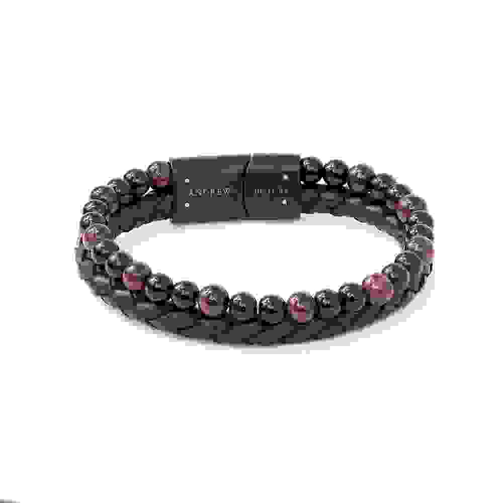 Personalised Men's Tigers Eye Bead and Leather Bracelet