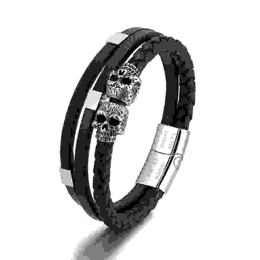 Personalised Men's Skulls Leather Rope Bracelet