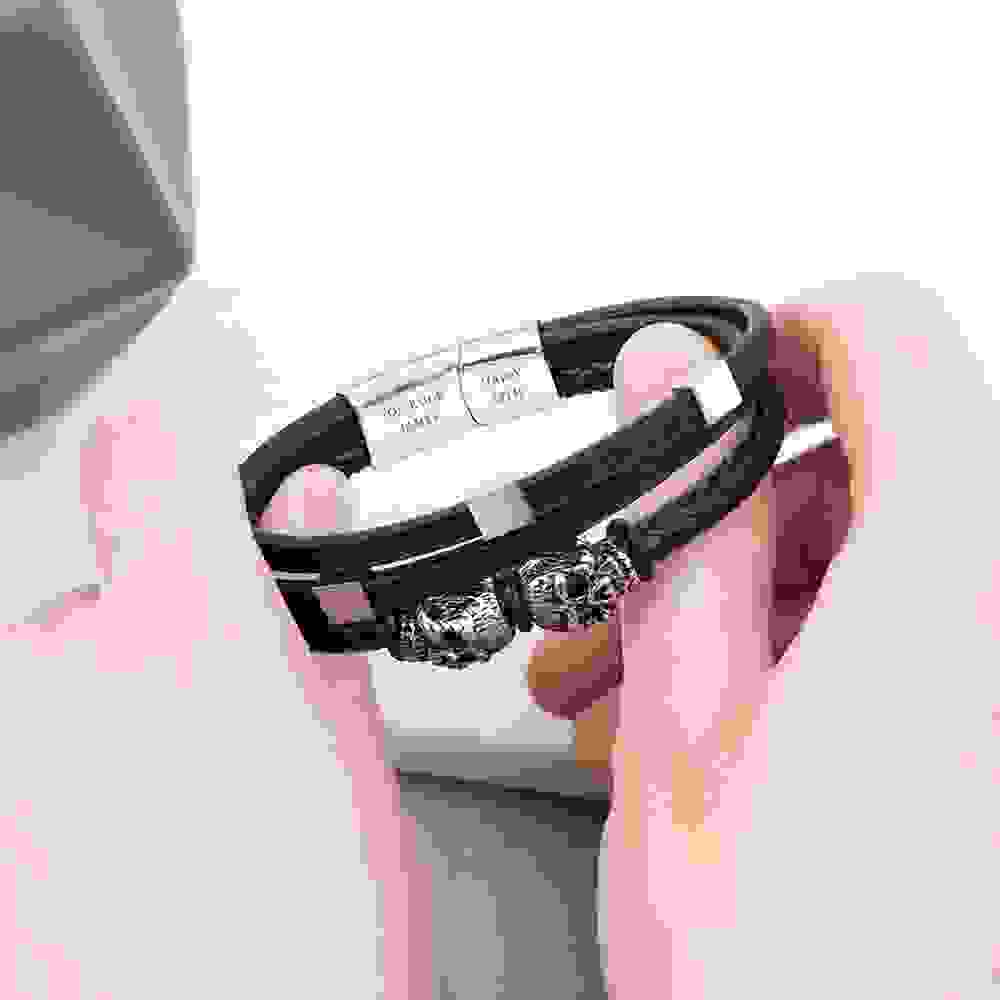 Personalised Men's Skulls Leather Rope Bracelet