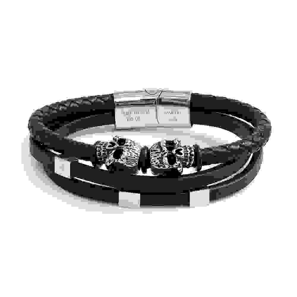 Personalised Men's Skulls Leather Rope Bracelet
