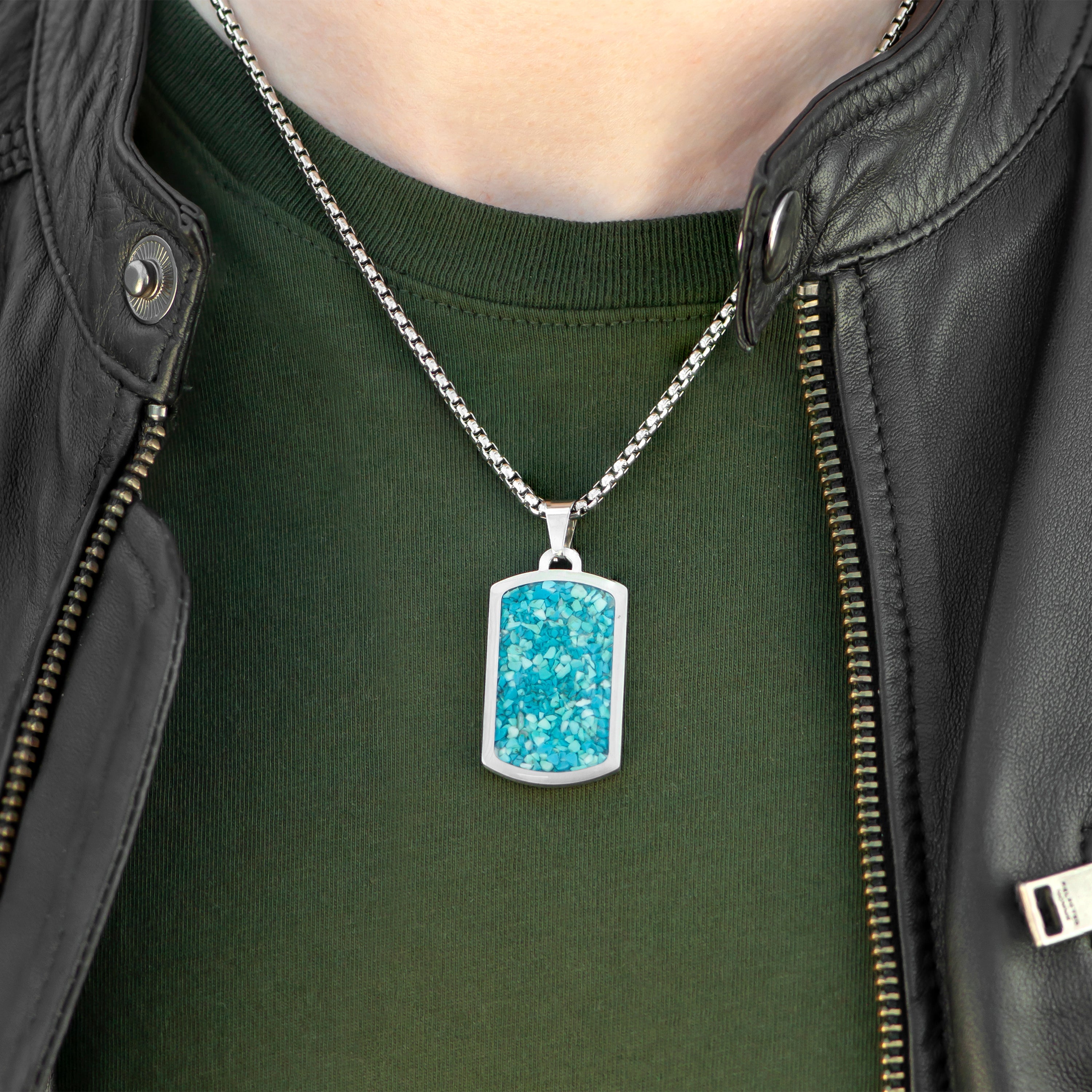 Personalised Men's Blue Turquoise Dog Tag Necklace