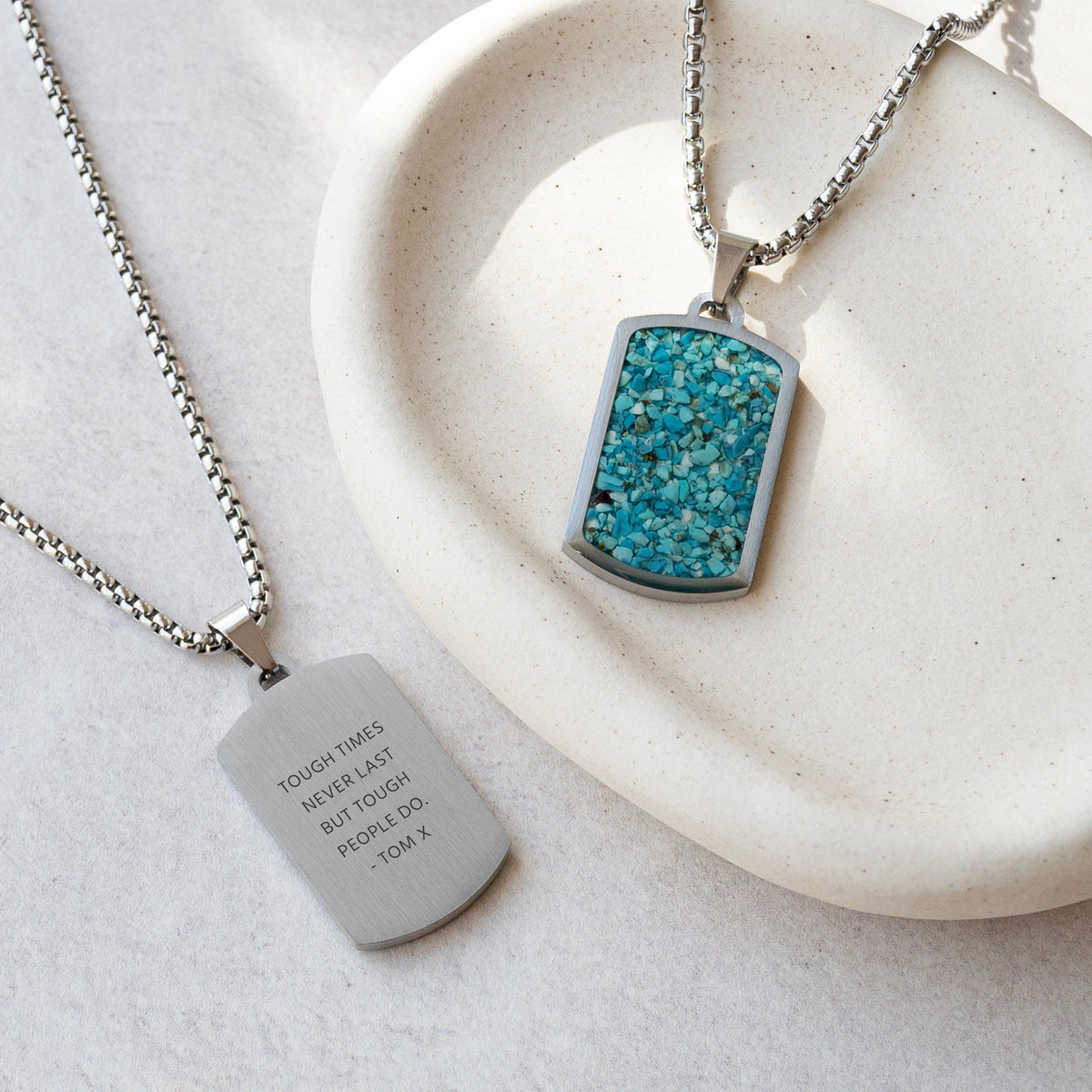 Personalised Men's Blue Turquoise Dog Tag Necklace