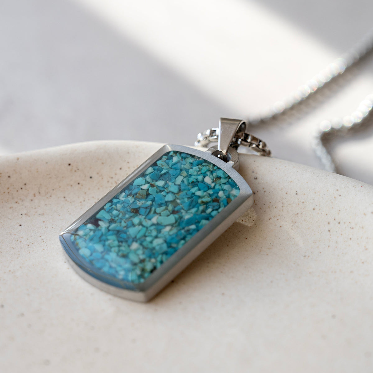 Personalised Men's Blue Turquoise Dog Tag Necklace