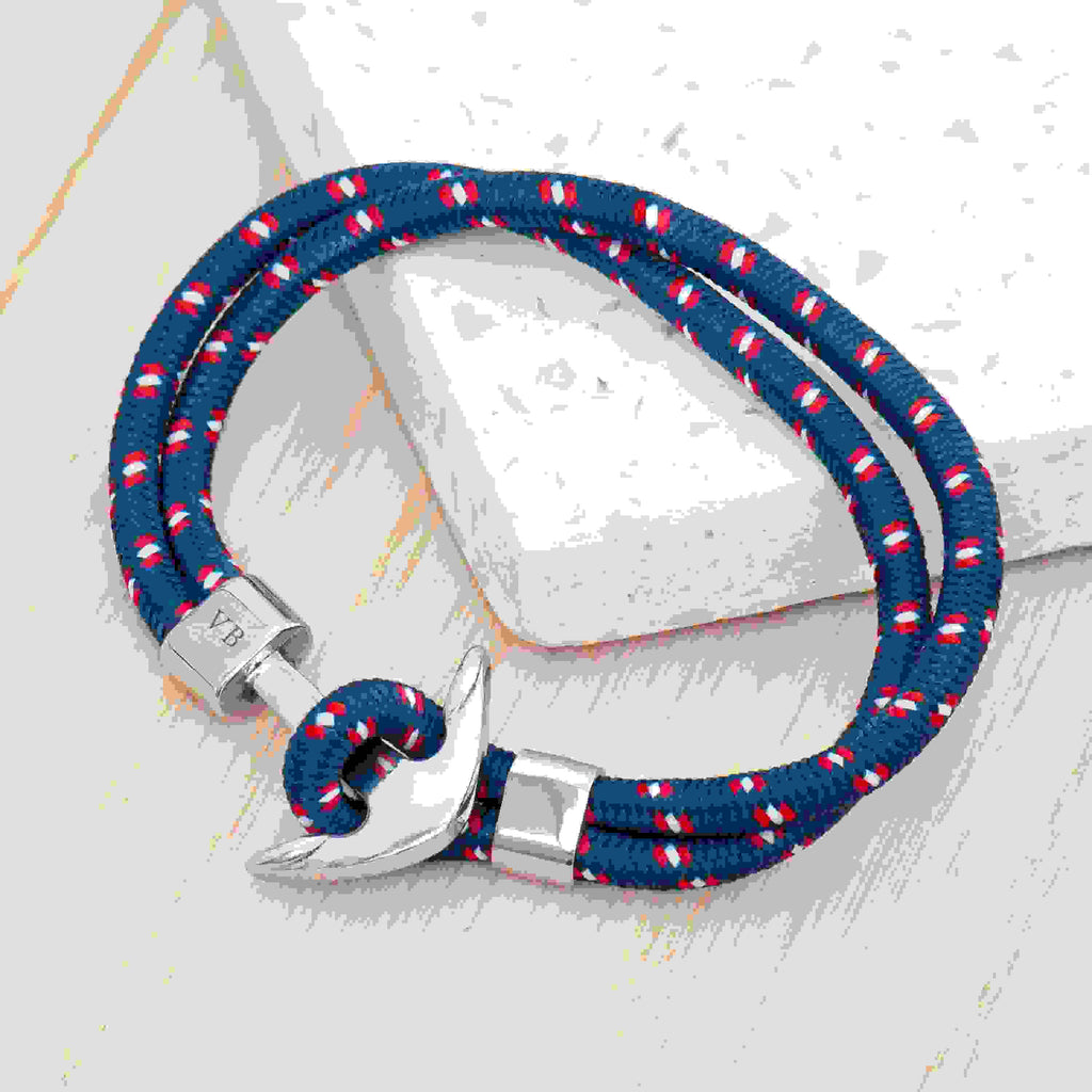 Personalised Men's Blue Rope Nautical Anchor Bracelet