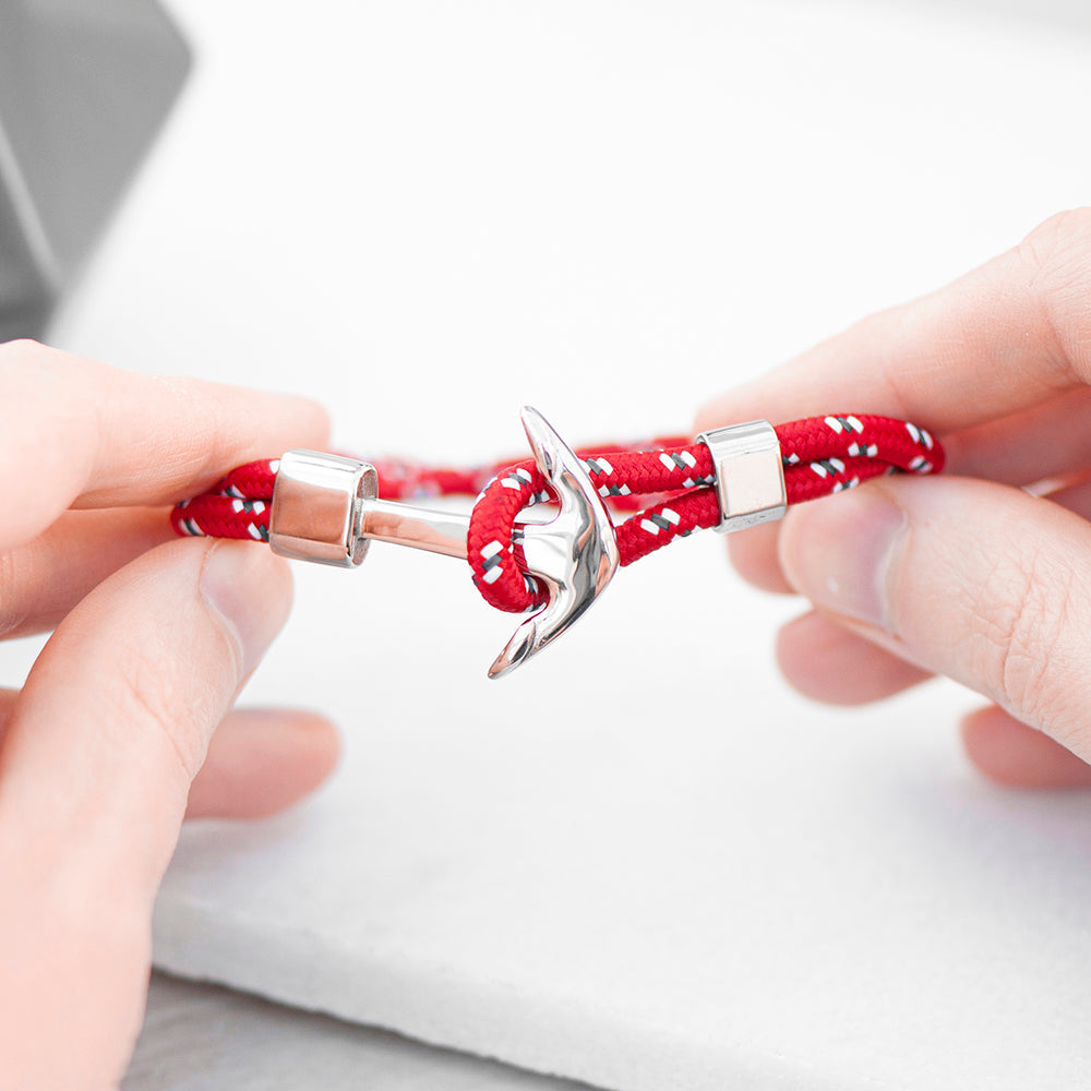 Personalised Men's Red Rope Nautical Anchor Bracelet