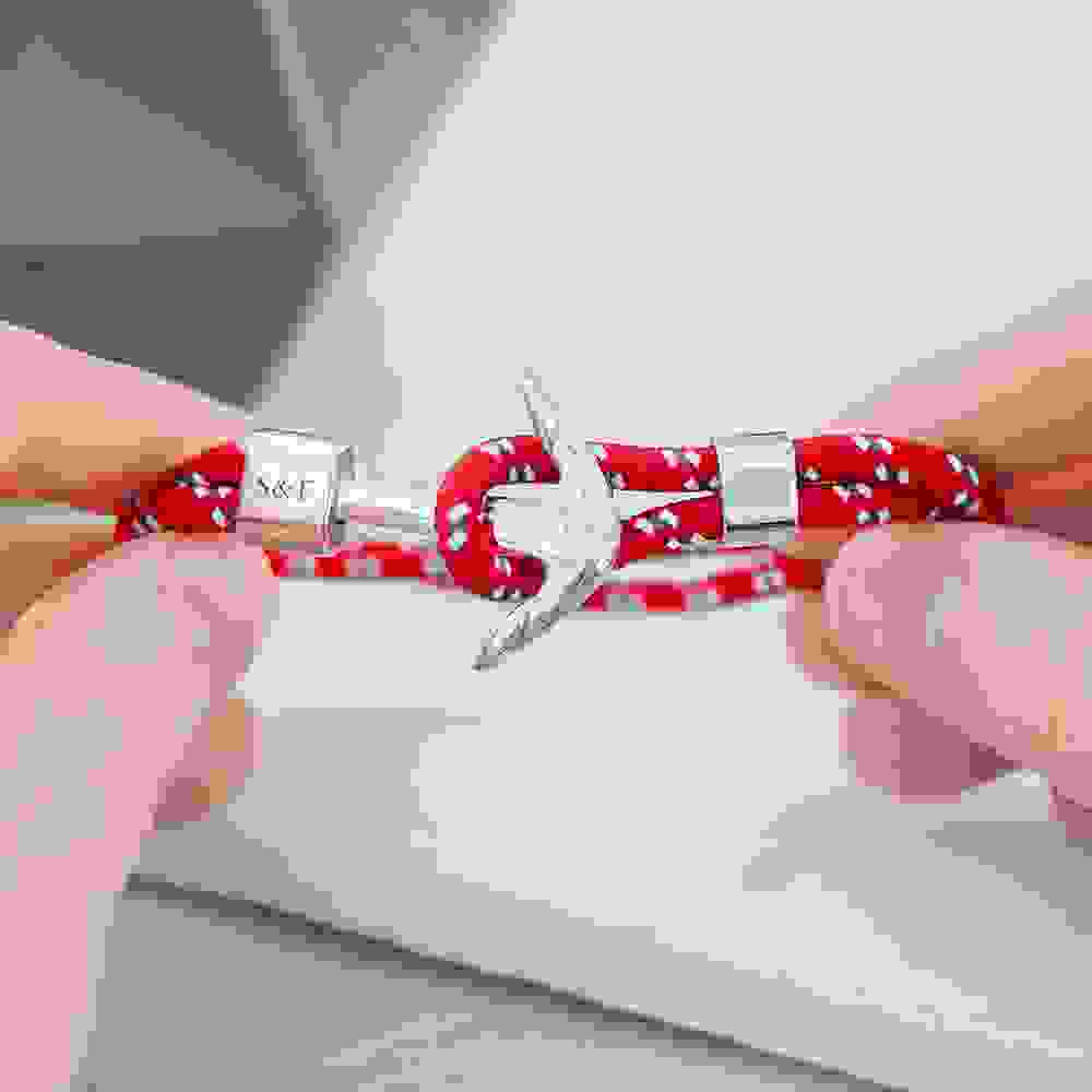 Personalised Men's Red Rope Nautical Anchor Bracelet