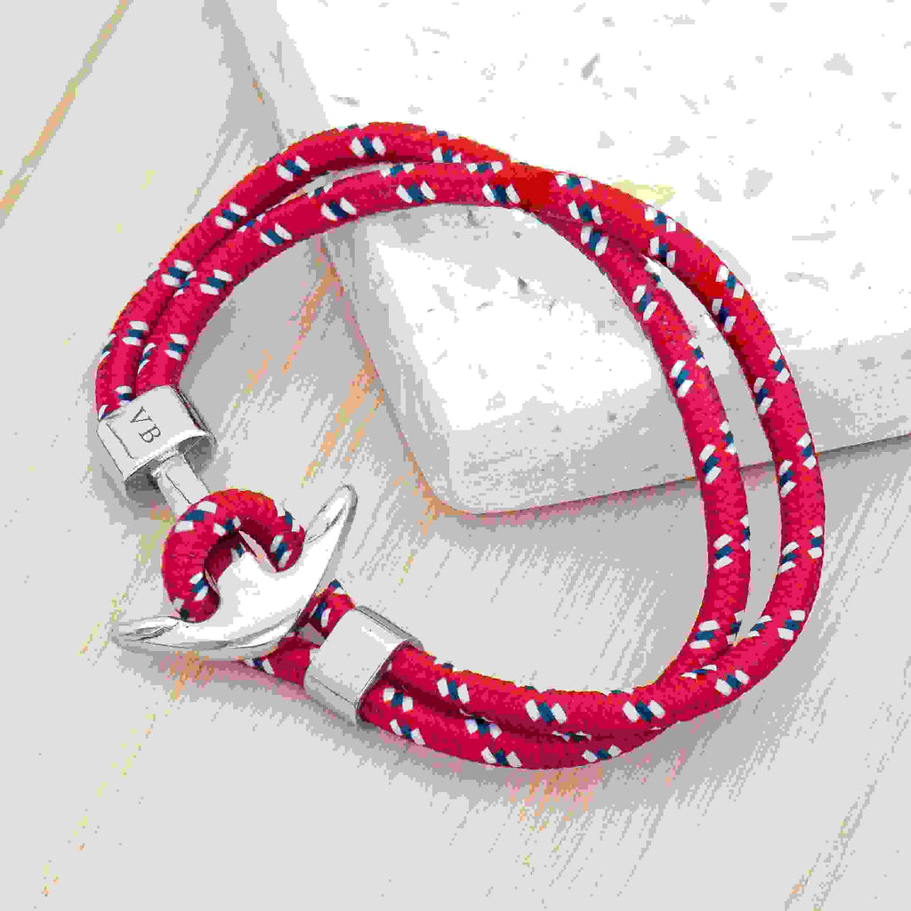 Personalised Men's Red Rope Nautical Anchor Bracelet