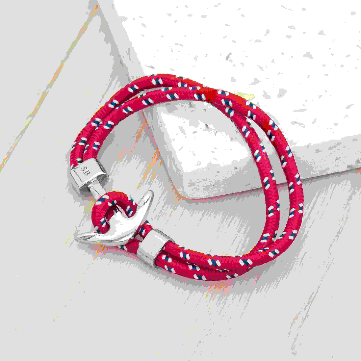 Personalised Men's Red Rope Nautical Anchor Bracelet
