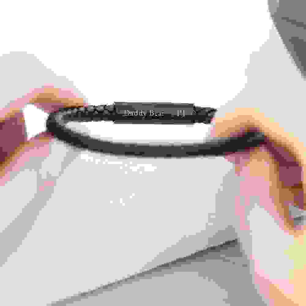 Personalised Men's Woven Black Leather Bracelet