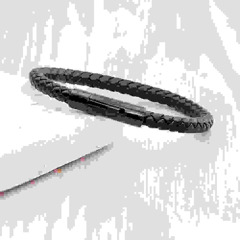 Personalised Men's Woven Black Leather Bracelet