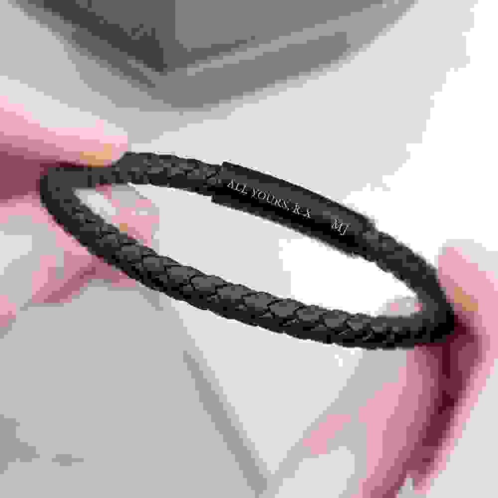 Personalised Men's Woven Black Leather Bracelet