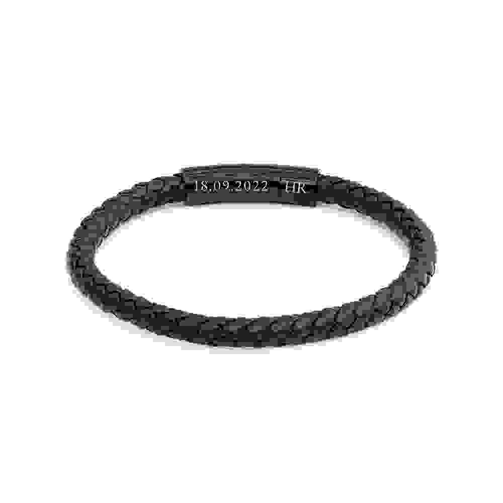 Personalised Men's Woven Black Leather Bracelet