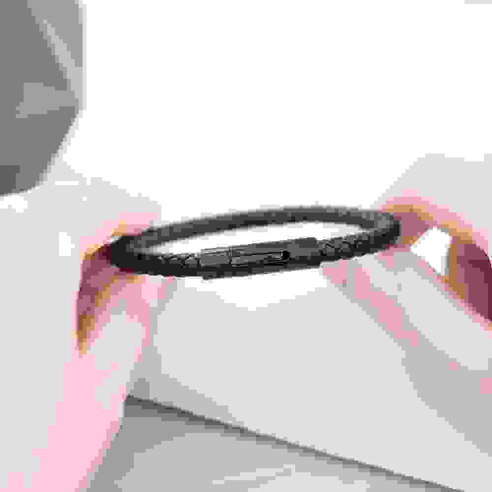 Personalised Men's Woven Black Leather Bracelet