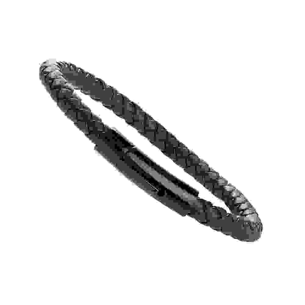 Personalised Men's Woven Black Leather Bracelet
