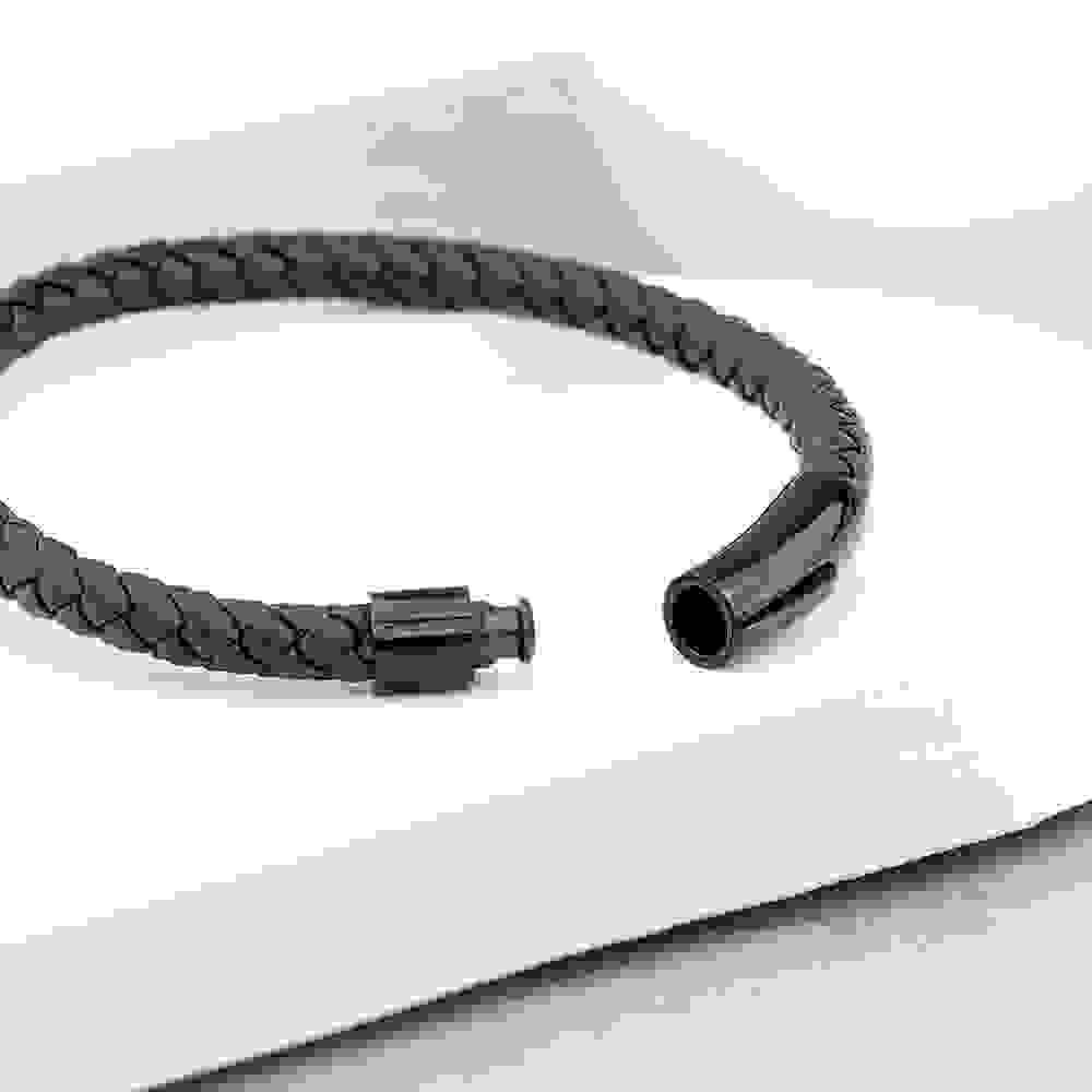 Personalised Men's Woven Black Leather Bracelet