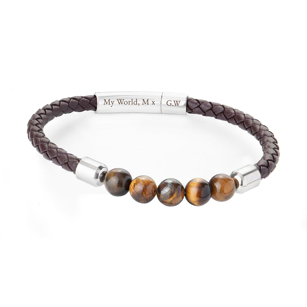Personalised Men's Woven Tiger's Eye Bracelet