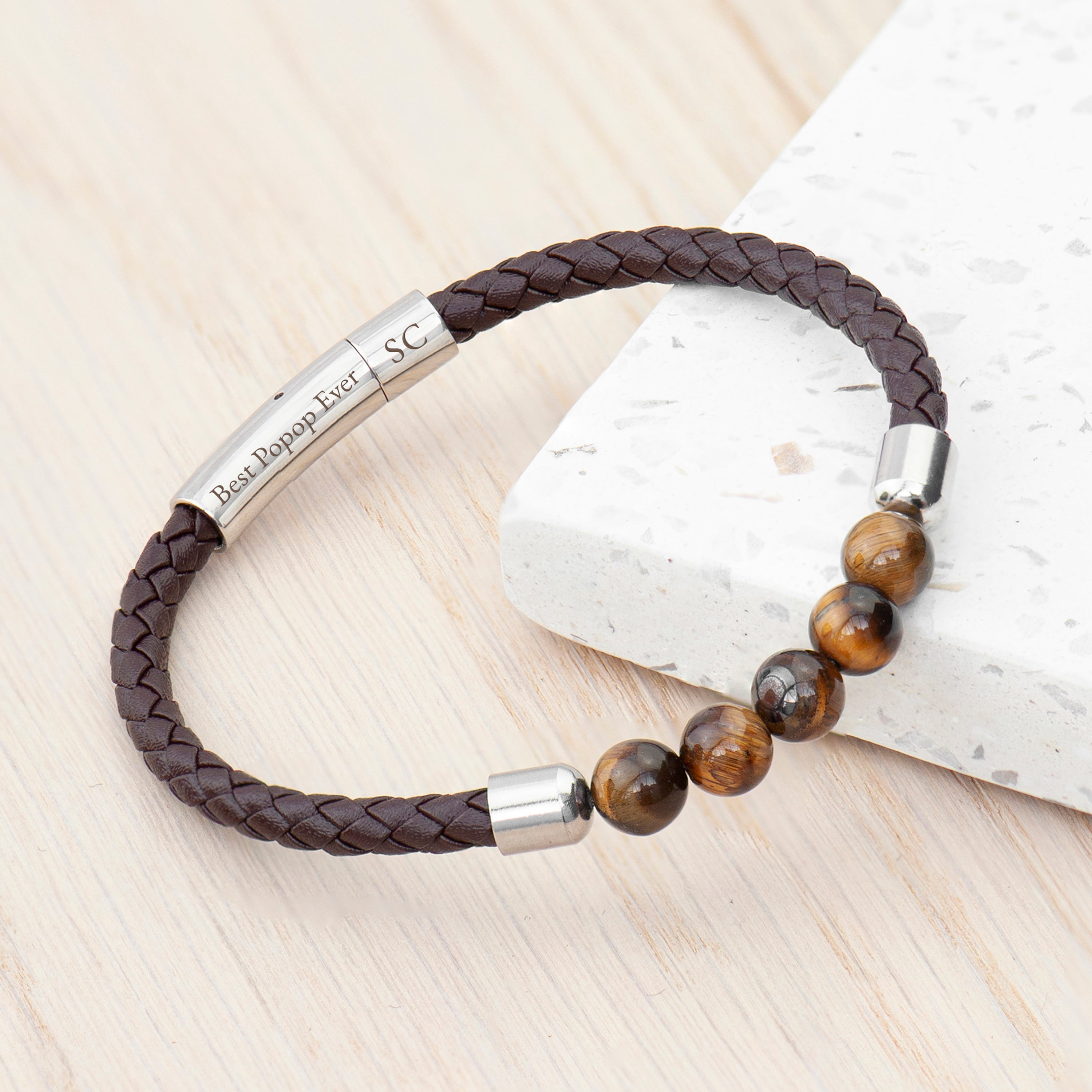Personalised Men's Woven Tiger's Eye Bracelet