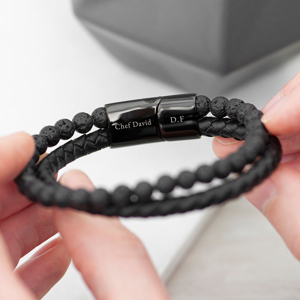 Personalised Men's Woven Duo Black Bracelet