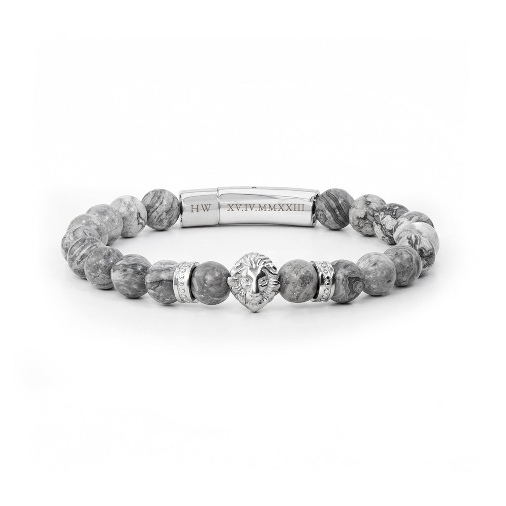 Personalised Men's Silver Lion Jasper Stone Bracelet