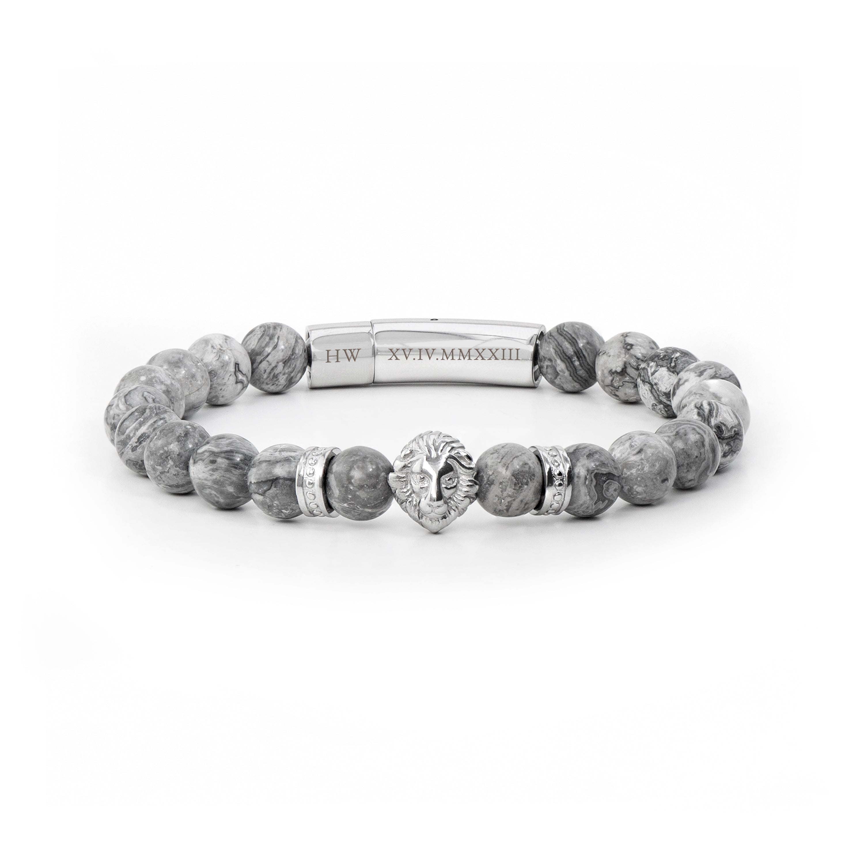 Personalised Men's Silver Lion Jasper Stone Bracelet