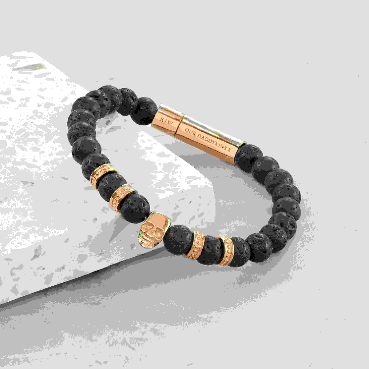 Personalised Men's Golden Skull Beaded Bracelet