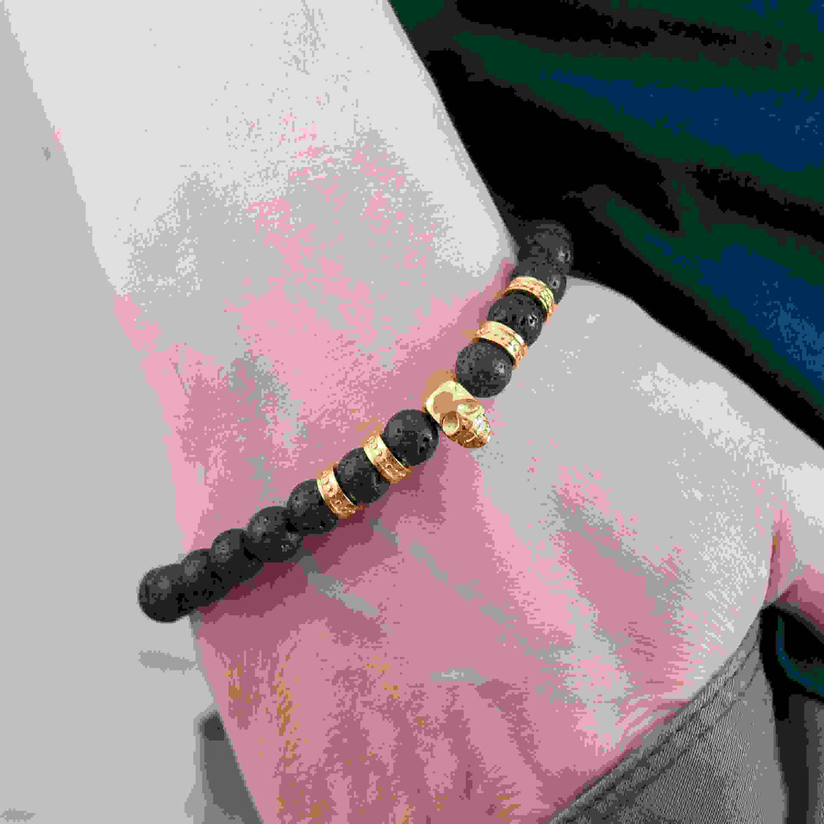 Personalised Men's Golden Skull Beaded Bracelet