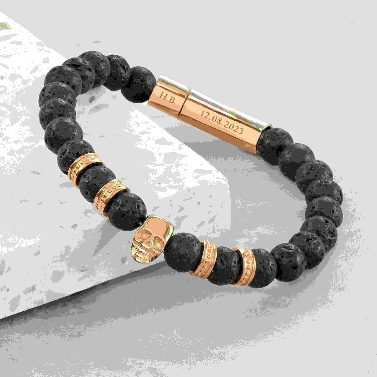 Personalised Men's Golden Skull Beaded Bracelet