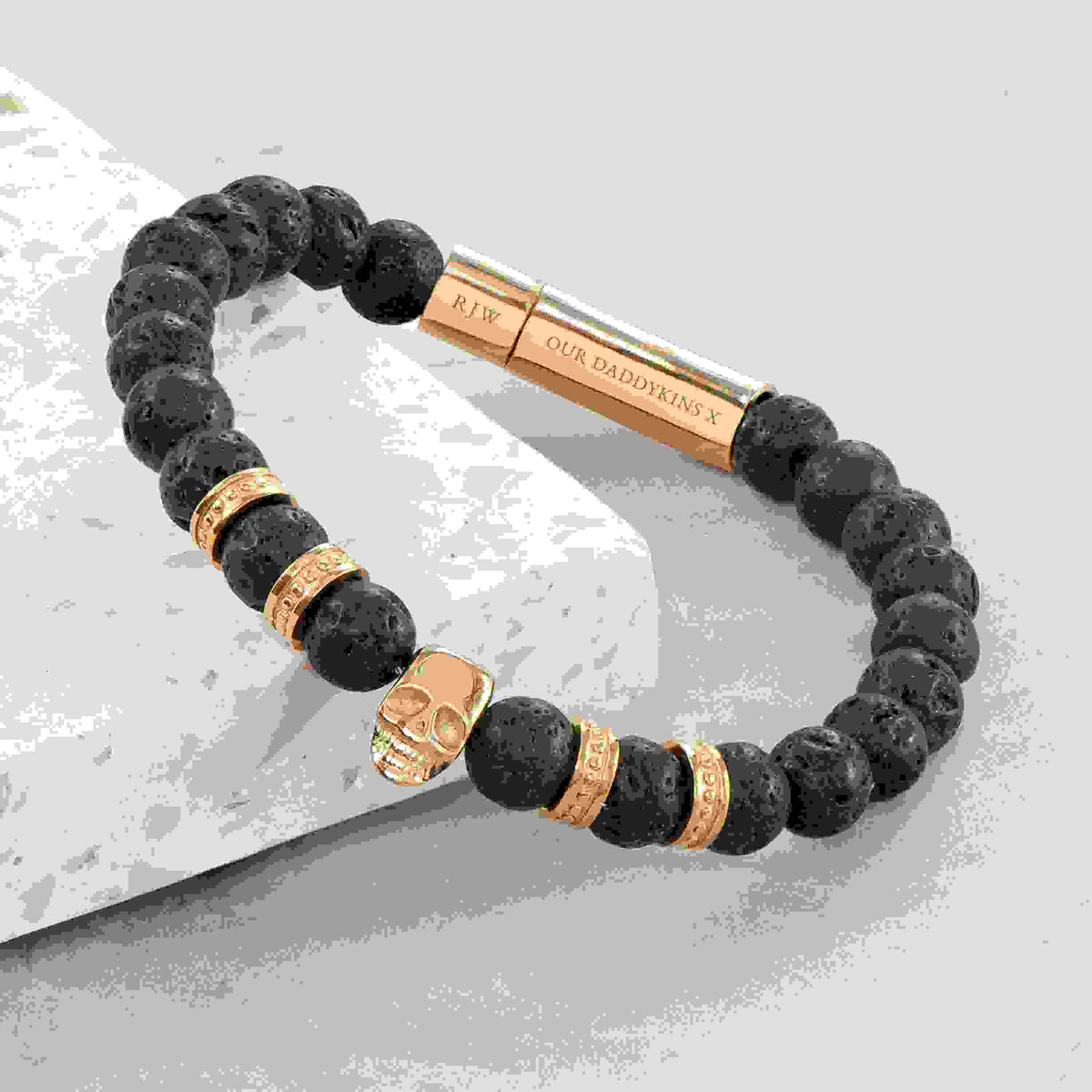 Personalised Men's Golden Skull Beaded Bracelet