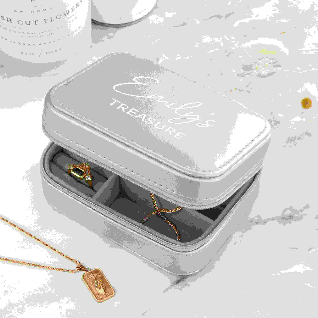 Personalised Metallic Silver 'My Treasure' Jewellery Case