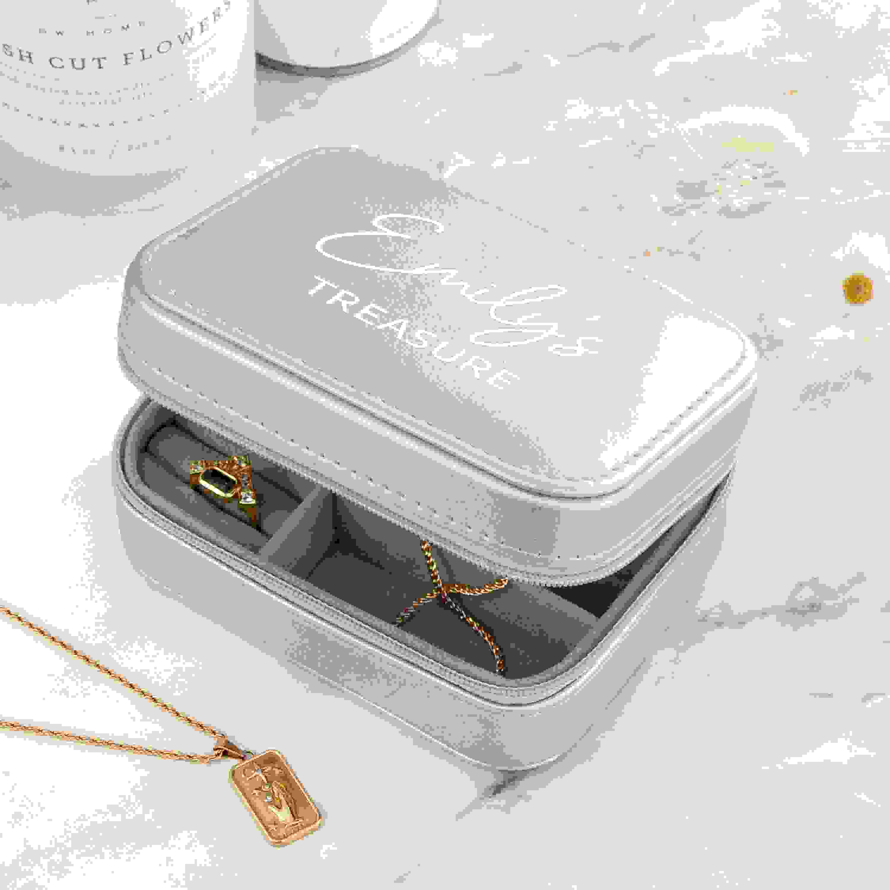 Personalised Metallic Silver 'My Treasure' Jewellery Case
