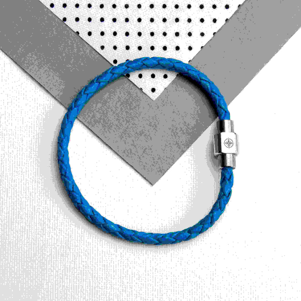 Personalised Men's Travel Compass Woven Leather Bracelet