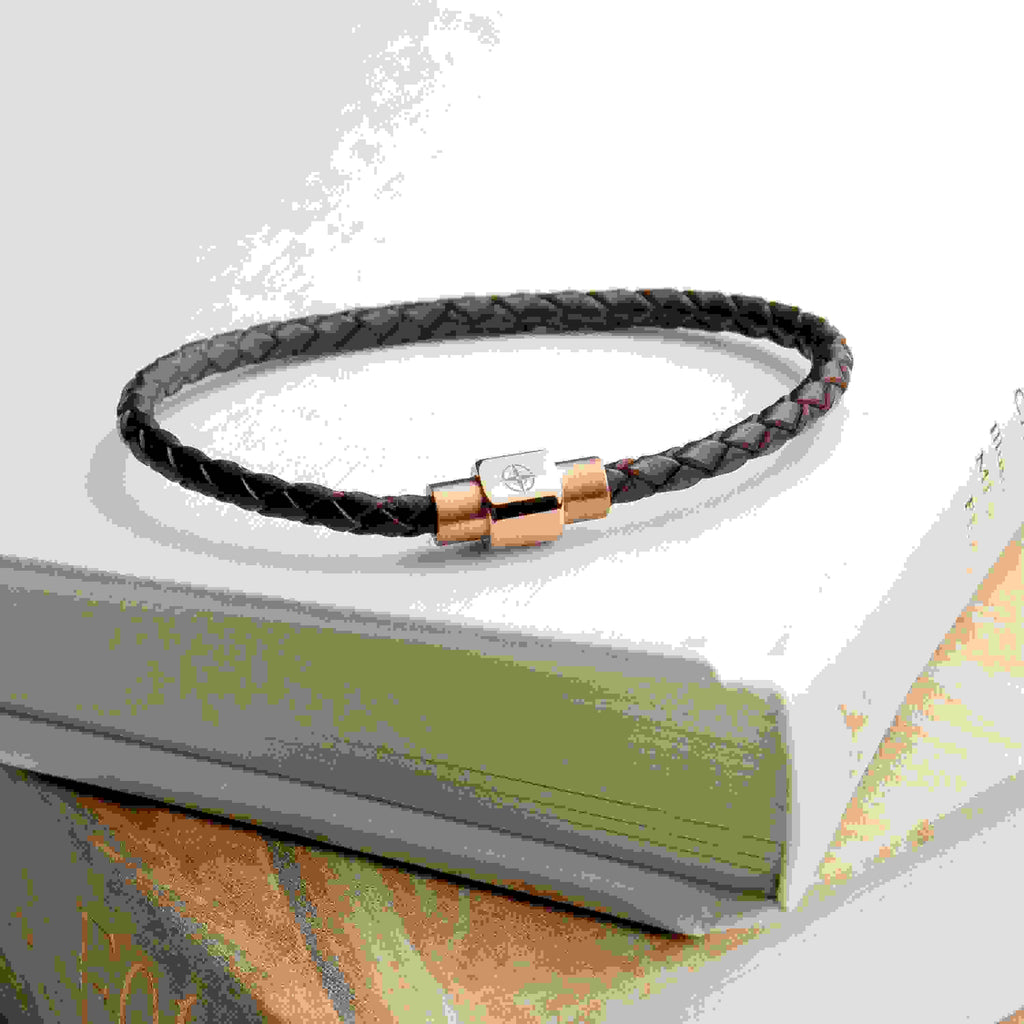 Personalised Men's Travel Compass Woven Leather Bracelet