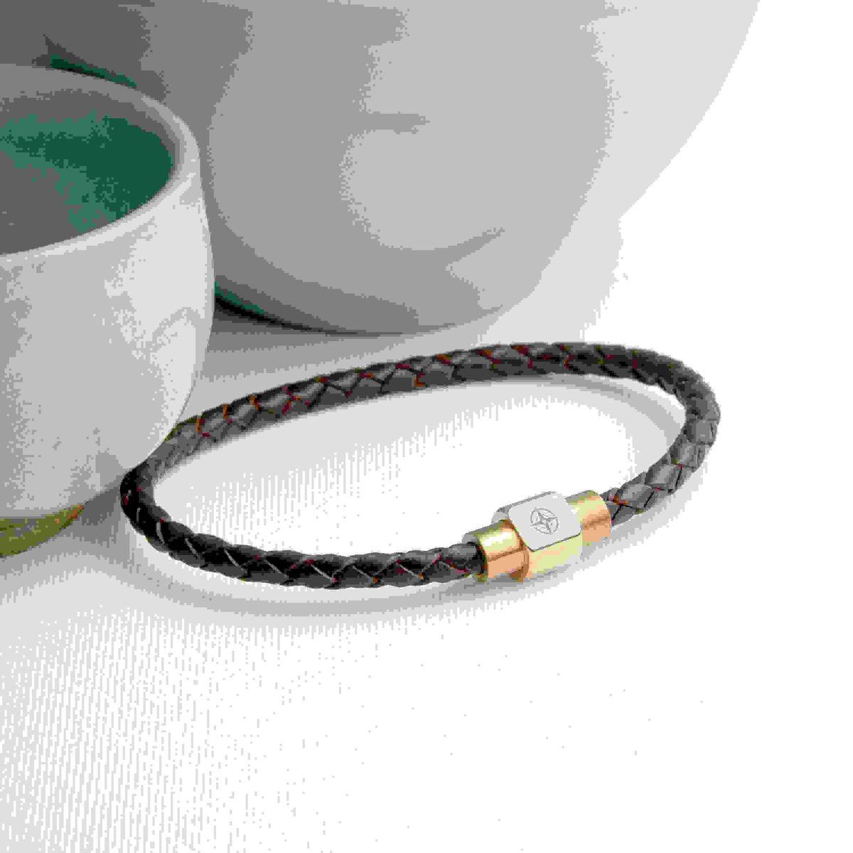 Personalised Men's Travel Compass Woven Leather Bracelet