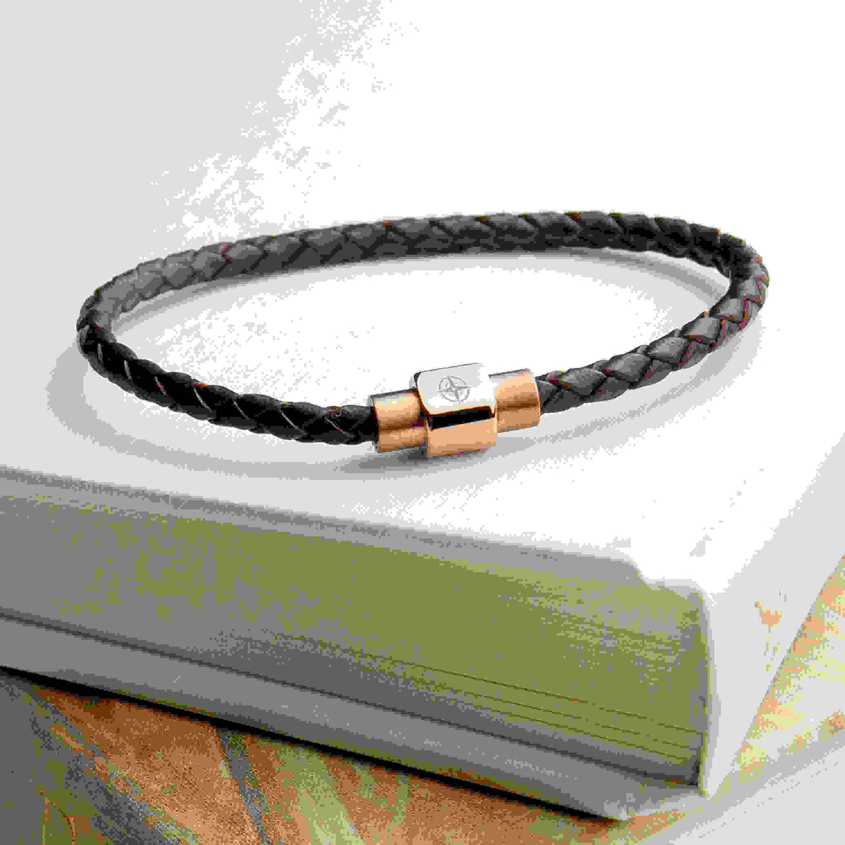 Personalised Men's Travel Compass Woven Leather Bracelet