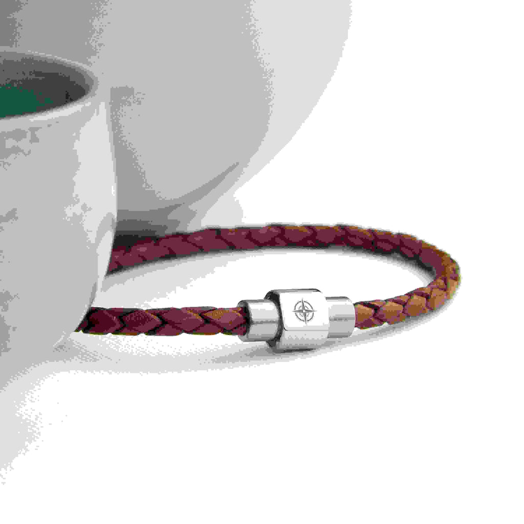 Personalised Men's Travel Compass Woven Leather Bracelet