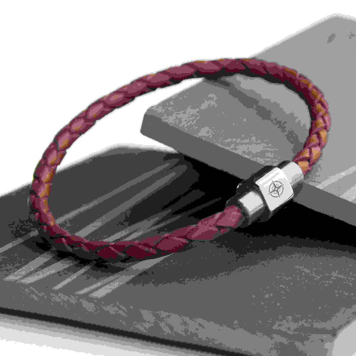 Personalised Men's Travel Compass Woven Leather Bracelet