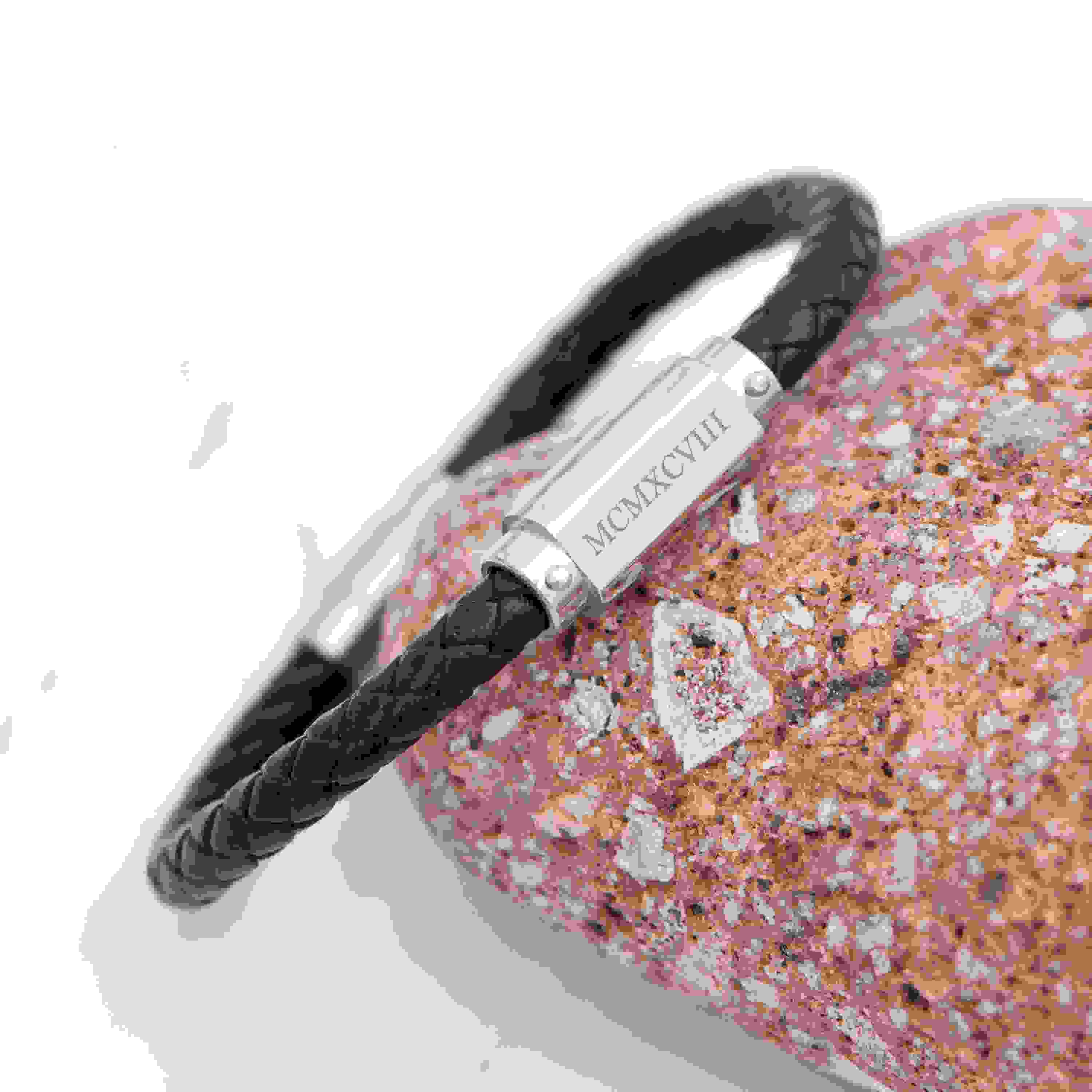 Personalised Men's Roman Numerals Luxury Black Leather Bracelet