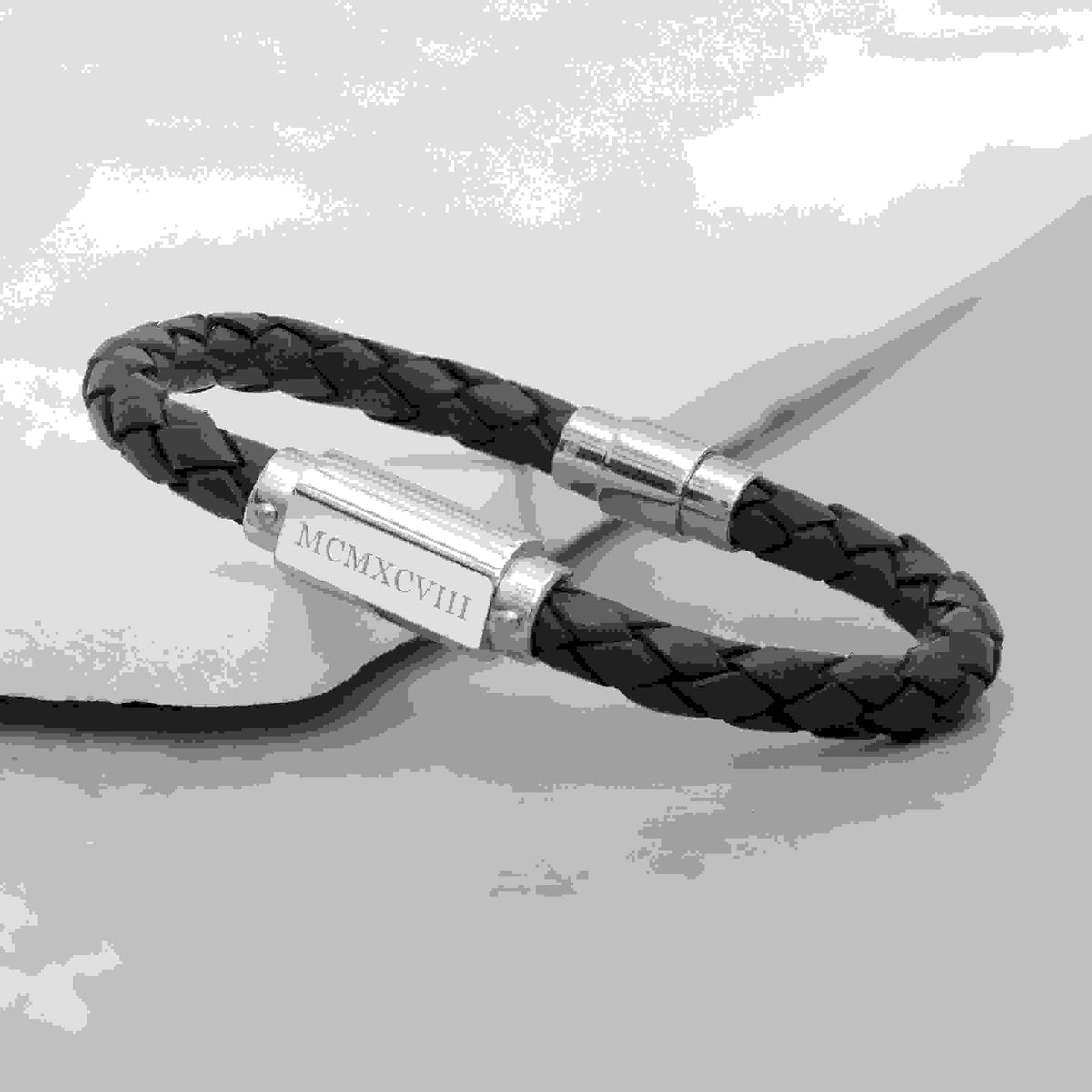 Personalised Men's Roman Numerals Luxury Brown Leather Bracelet