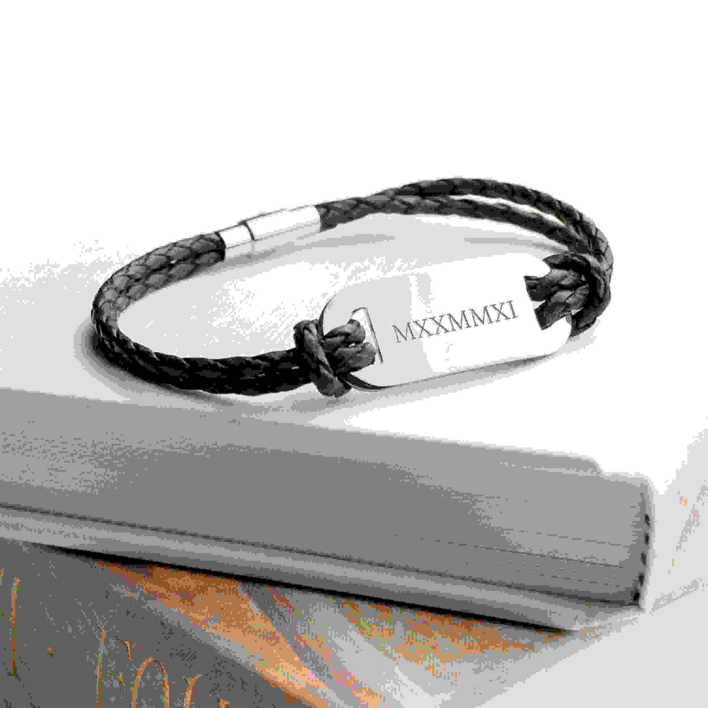 Personalised Men's Roman Numerals Statement Leather Bracelet