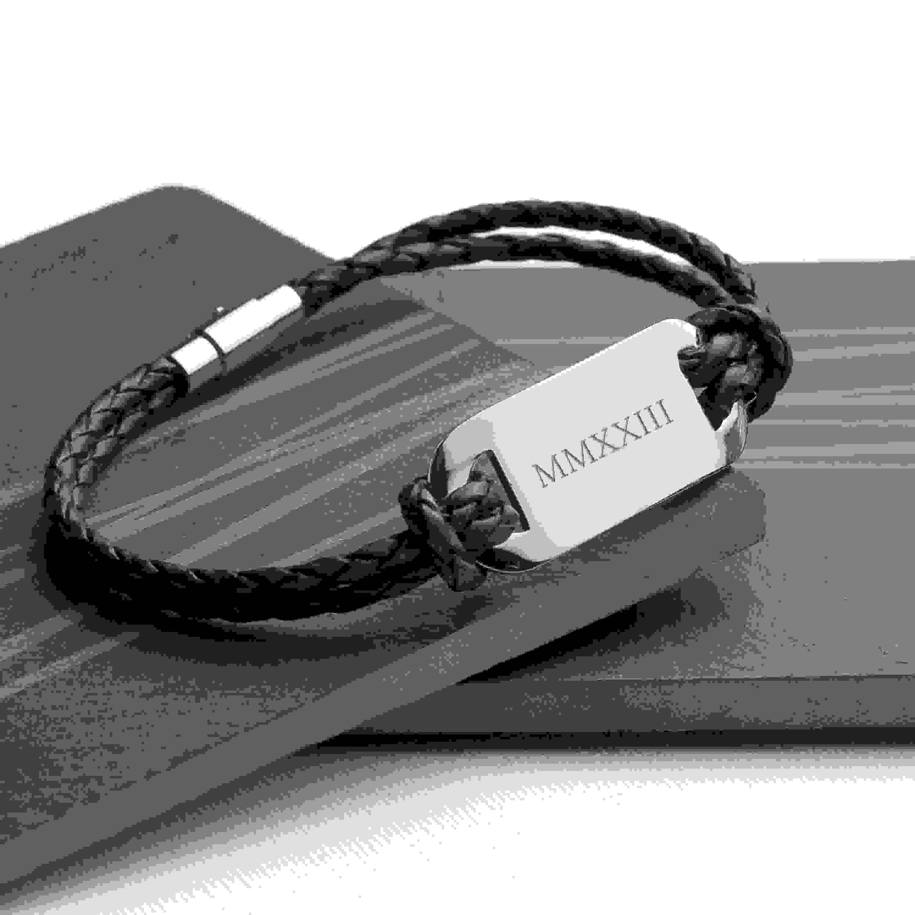 Personalised Men's Roman Numerals Statement Leather Bracelet